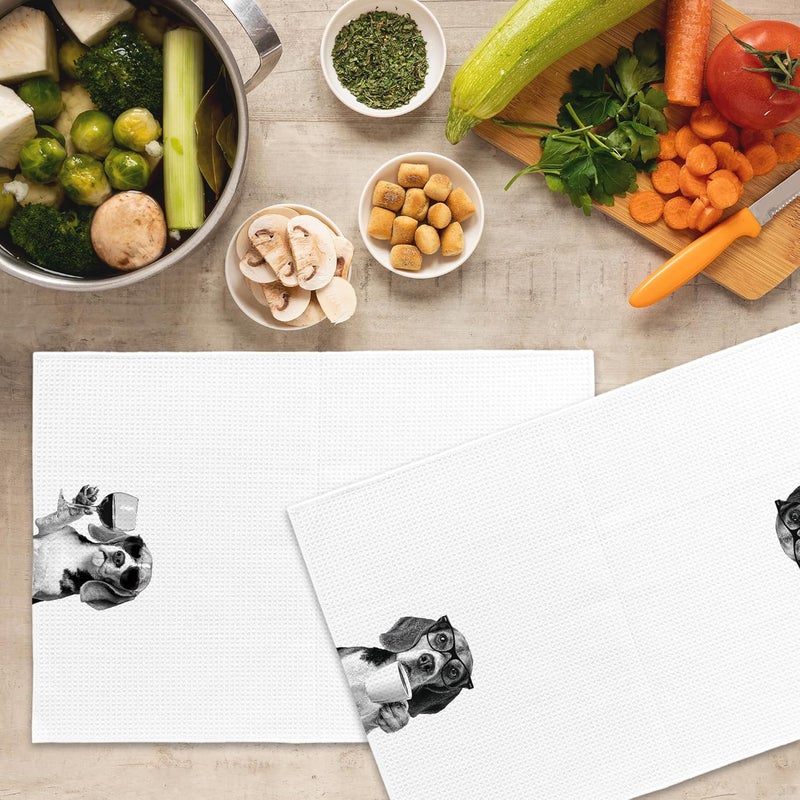 Mcehtle Funny Beagle Kitchen Towels Set of 2, Dog Kitchen Accessories, Coffee Station Wine Bar Decor, Dog Chef Gift Hand Towel, Dining Room Decorative Tea Towel Dish Towels 16x24 Inch - Image 5